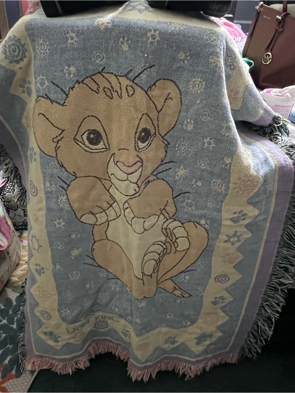 Vintage Disney The Lion King Baby Simba Woven Tapestry Blanket Throw 32x44